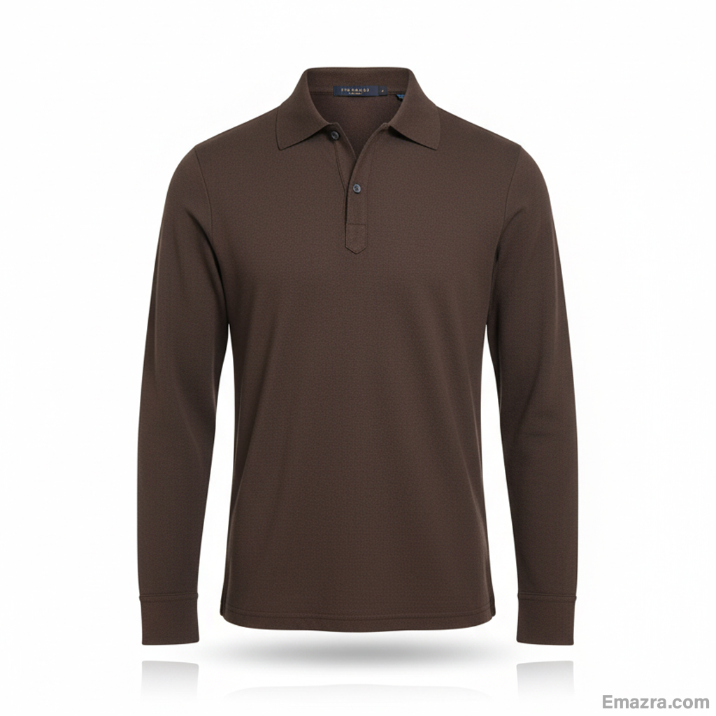 Brown Long-Sleeve Knit Polo